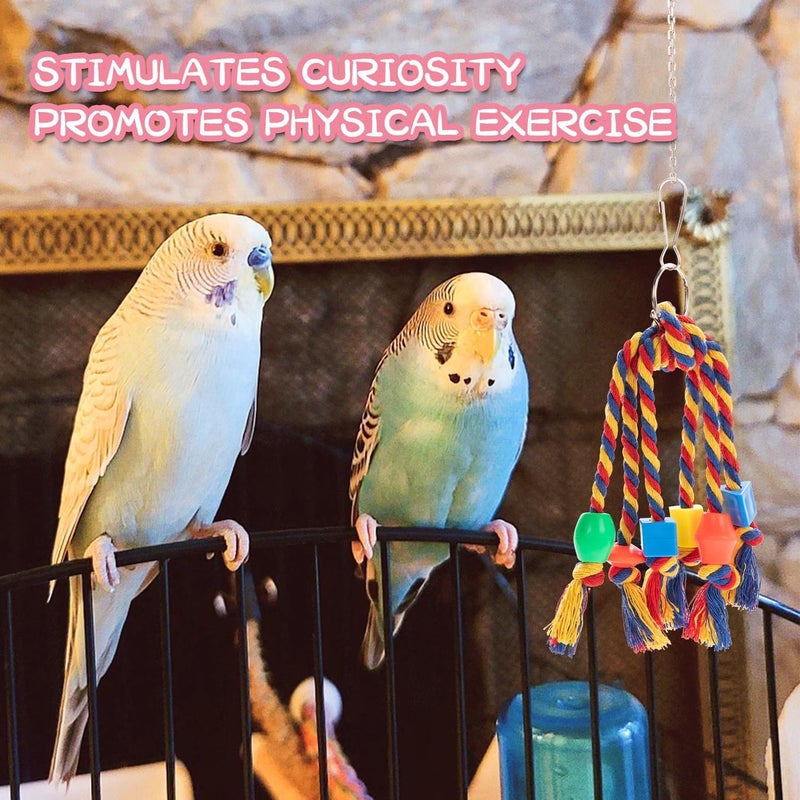 AFUOWER Bird Toys Parakeet Toy Parrot Chewing Shredding Foraging Toys with Rope Perch Hanging Toys Bird Cage Accessories for Cockatiel Conure Budgies Lovebird 5 Pack - Image 3